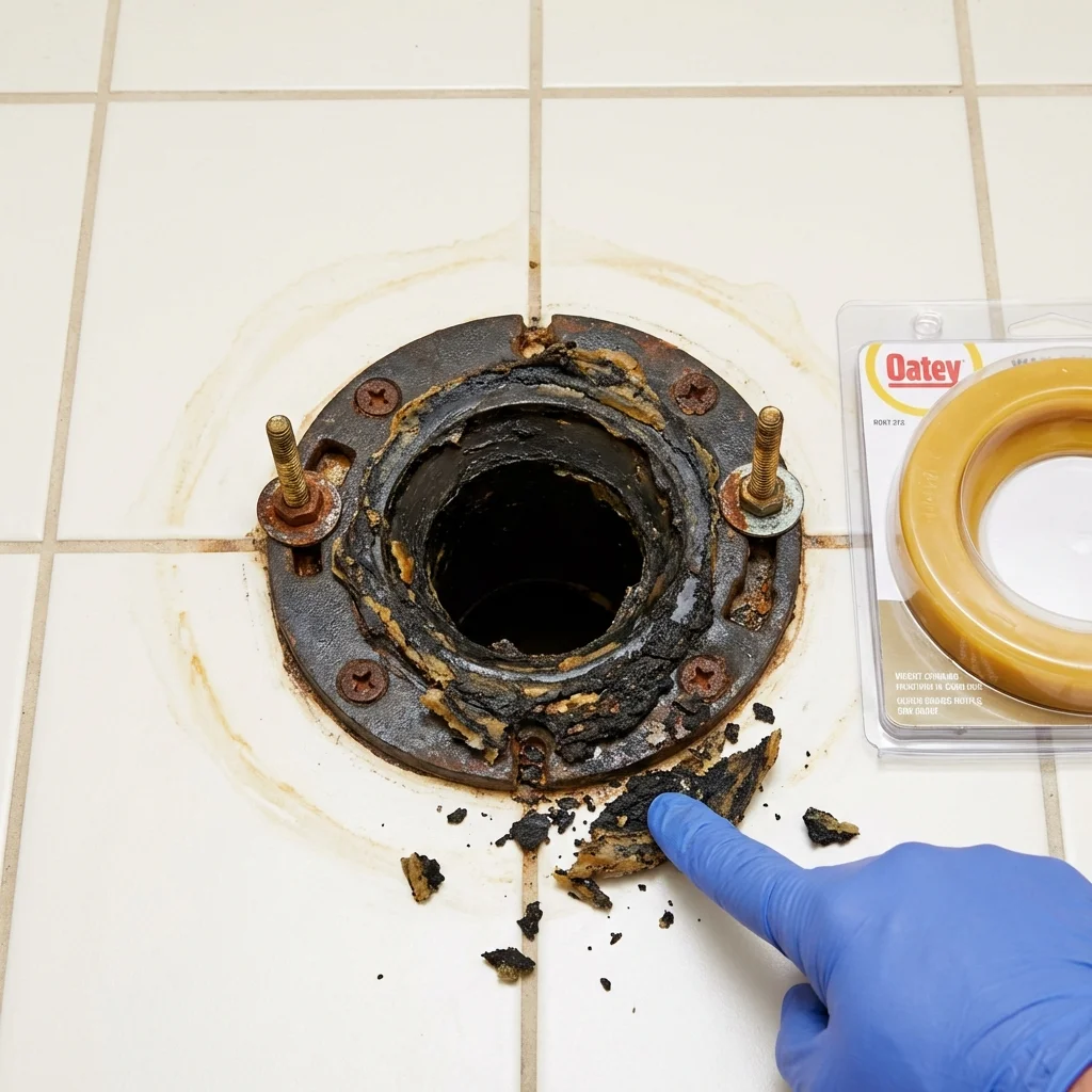Failed wax ring showing water seepage at the base of a toilet in a Sylvania, GA home