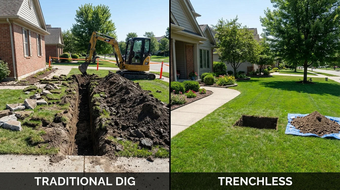 Trenchless sewer repair with minimal yard damage versus traditional excavation in Sylvania, GA